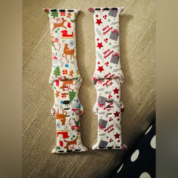 Set of 2 Silicone Christmas Watch Bands Compatible with Apple Watch - Picture 1 of 3